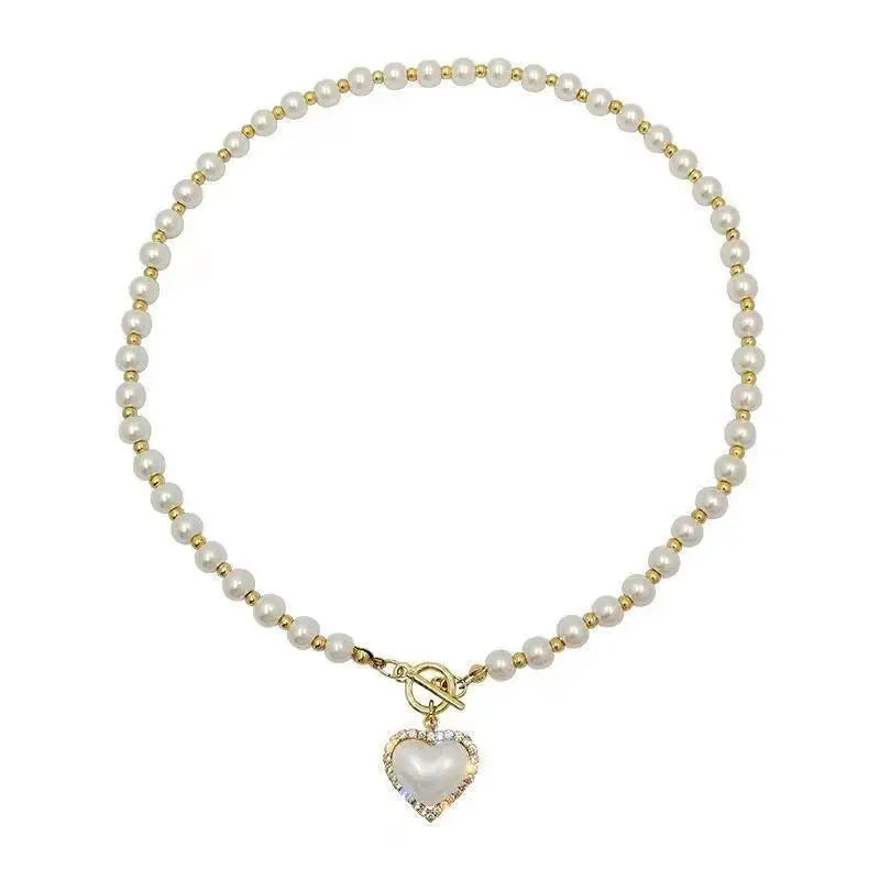 Elegant Pearl Necklace For Women Heart Pendant Necklaces Luxury Imitation Pearls Chain Necklaces Korean Jewelry Girls Gifts