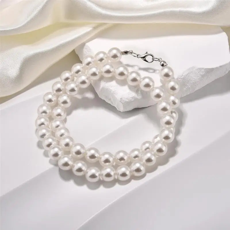 New Trendy Imitation Pearl Necklace For Men Temperament Simple Handmade Strand Bead Necklace Men Fine Jewelry Wedding Gift