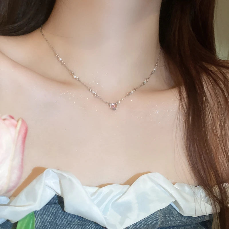 Y2k Heart Star Pendant Necklace Women's Fashion Cool Silver Color Chain Necklace Rhinestone Clavicle Chain Daily Jewlery Gifts