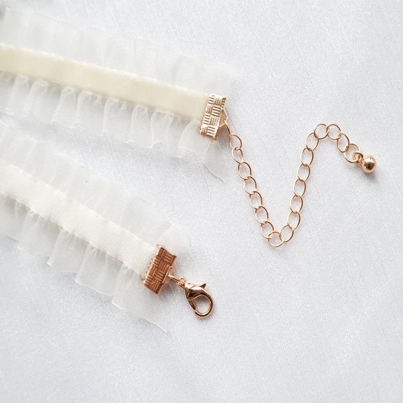 Fashion Choker Necklace For Women Sexy Black White Lace Stretch Strip Pendant Short Clavicle Gothic Necklace Aesthetic Jewelry