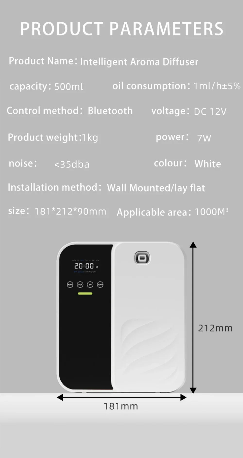 Aroma Diffuser 1000m³ Electric Scent Machine Smell Perfume Essential Oils Air Freshener 500ML Capacity Waterless Diffuser