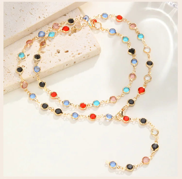 Long Y Shape Necklace, Multicolor Stone Beaded Chain Y2K Necklace for Women, Handmade Boho Summer Jewelry