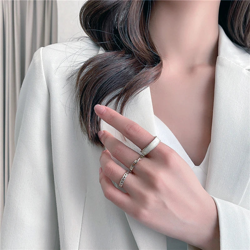 Hip Hop Rings For Women Man Punk Stainless Steel Adjustable Opening Personality Minimalist Finger Ring Party Fashion Jewelry