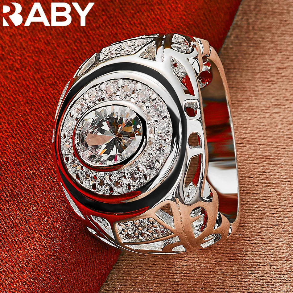 925 Sterling Silver 6-10 Size Rings For Women Man Round Large Zircon Ring Fashion Wedding Engagement Charms Party Fine Jewelry