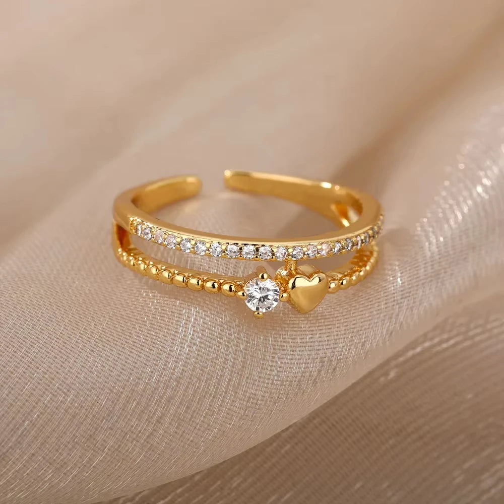 Zircon Cristal Geometric Rings For Women Stainless Steel Gold Color Adjustable Finger Ring Trendy Wedding Luxury Jewerly Gift