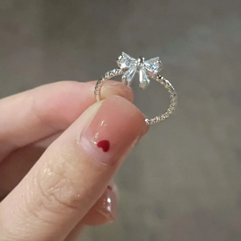 Y2K Sweet Bow Knot Zircon Ring Women Handmade Irregular Design Rings Girls Bow Openning Finger Ring Fashion Jewelry Friend Gifts