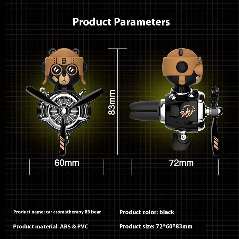 Car Aromatherapy Air Freshener Bear Pilot Rotating Propeller Aromatherapy Interior Perfume Diffuser Vent Fragrance Car Ornament