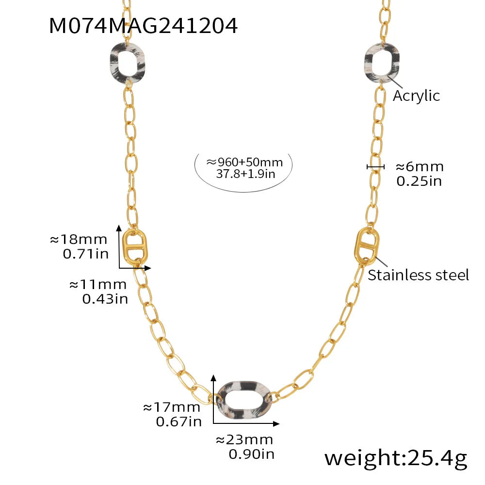 Necklace for Women Leopard Print Stainless Steel Acrylic Pendant Long Chain Sweater Link Gorgeous Charm Jewelry Gift