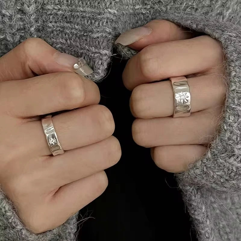 2pcs Y2K Shiny Star Opened Rings for Men Women Hiphop Star Zircon Stainless Steel Ring Punk Unisex Couple Rings Party Jewelry