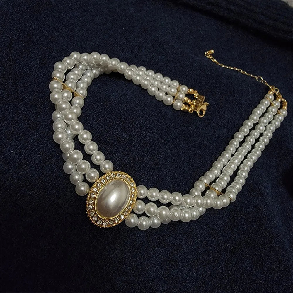Natural Pearl Necklace Fashion Vintage Elegant Versatile Multilayer Chokers for Women's Wedding Jewelry Gift Collarbone Chain