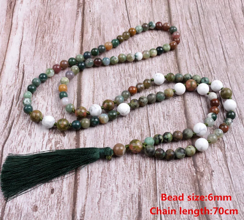 Natural Stone Beaded Necklace For Men Women Long Pendants Necklace Handmade Jewelry