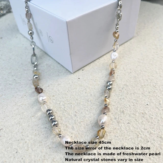 kshmir Natural stone blue crystal necklace baroque natural freshwater pearl niche design feeling fresh clavicle chain women