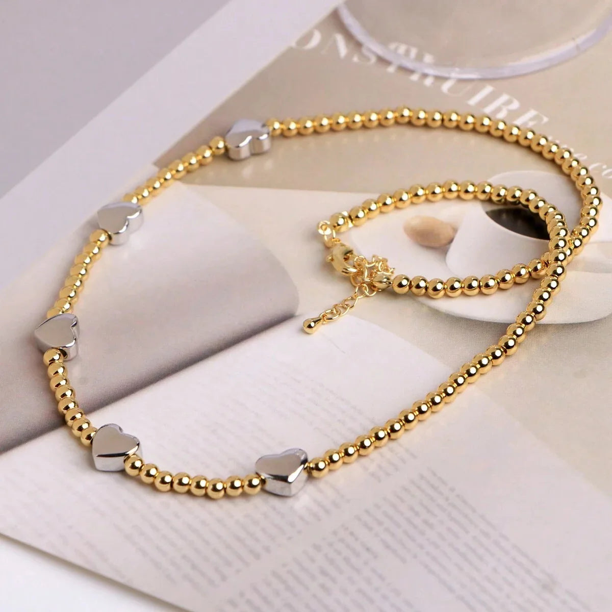 Y2k Stainless Steel Heart Pendant Bead OT Clasp Necklace For Women Men Fashion Geometric Charm Necklace Party Jewelry Gifts