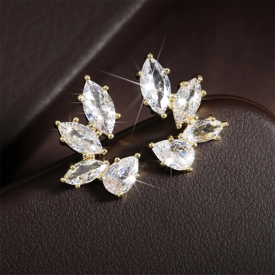 ZAKOL Fashion Leaf Zircon Wedding Earrings for Women White Gold Color Marquise Crystal Bridal Earring Party Jewelry Gift