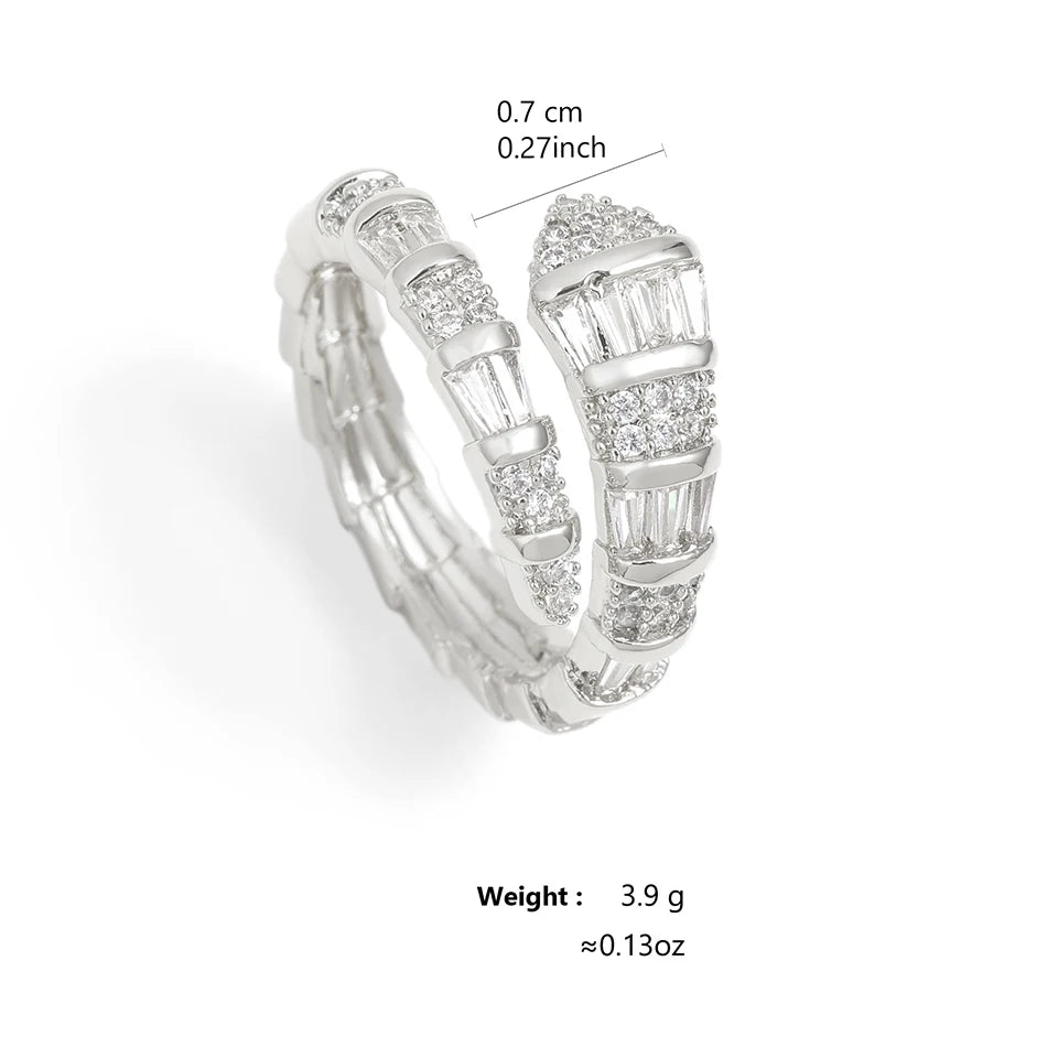 ZAKOL Hot Sale Snake Bone Zircon Open Rings for Women Niche Design Shiny Cubic Zirconia Couple Luxury Jewelry Gifts