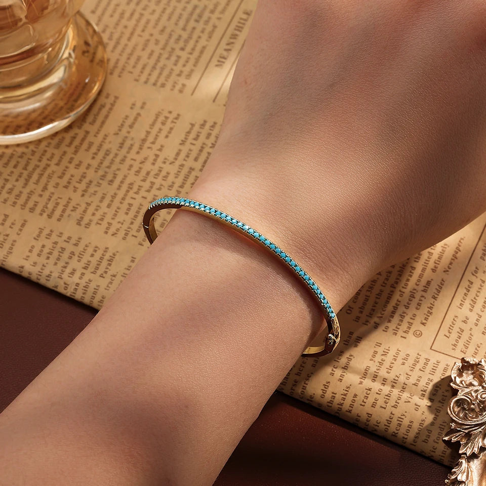 ZAKOL Brand New Blue Turquoise Micro-intact Zircon Bracelet Bangle for Women Shiny CZ Tennis Bracelet Delicate Jewelry Gift