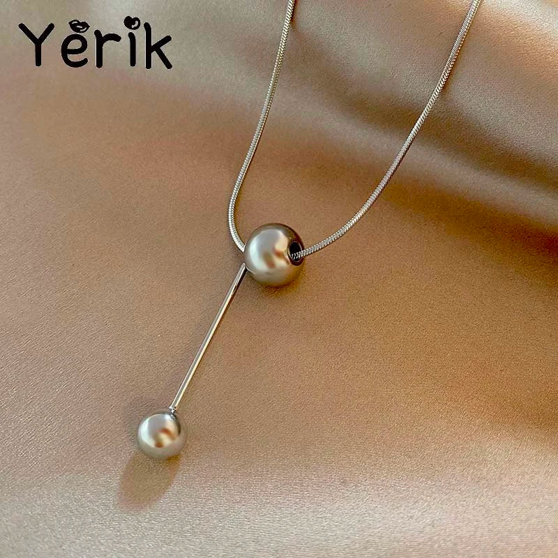 Yerik Fashion Simple Ball Pendant Necklace for Women Metal Beads Minimalist Personality Jewelry Snake Bone Chain Jewelry Gifts