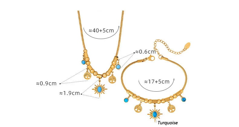 Fashion Stainless Steel Gilded Bracelet Necklace Set Woman 2 Pieces Luxury Bridal Wedding  Jewelry Accessories