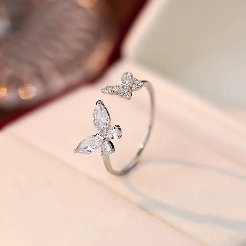 Y2K Sweet Bow Knot Zircon Ring Women Handmade Irregular Design Rings Girls Bow Openning Finger Ring Fashion Jewelry Friend Gifts