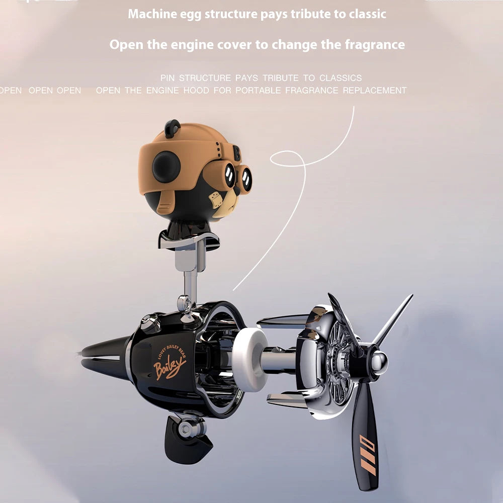 Car Aromatherapy Air Freshener Bear Pilot Rotating Propeller Aromatherapy Interior Perfume Diffuser Vent Fragrance Car Ornament