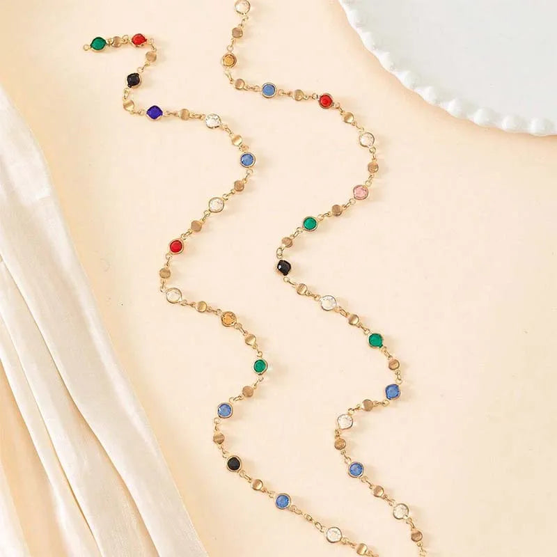 New Luxury Colourful Crystal Zircon Necklace For Women Shiny Rhinestone Long Tassel Choker Bohemian Statement Jewelry Gifts