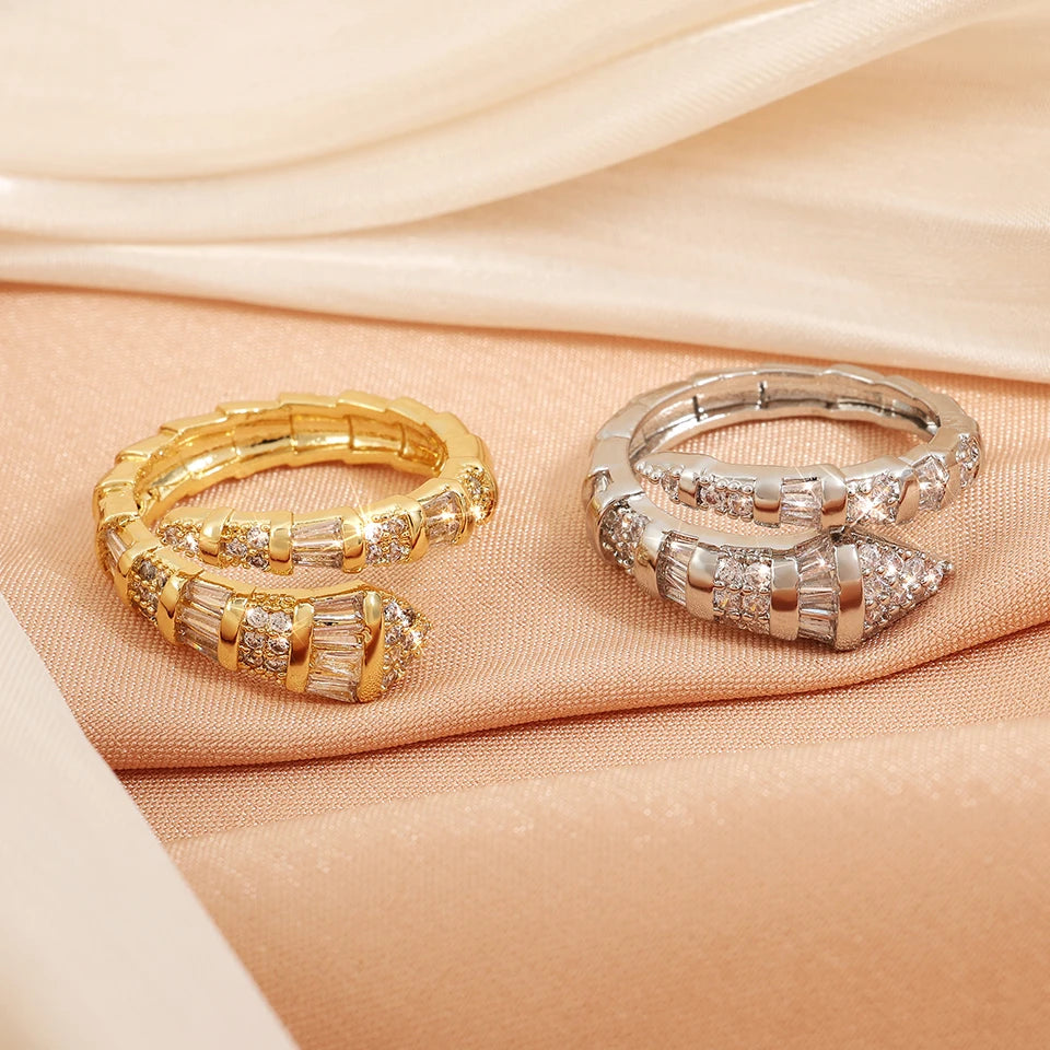 ZAKOL Hot Sale Snake Bone Zircon Open Rings for Women Niche Design Shiny Cubic Zirconia Couple Luxury Jewelry Gifts