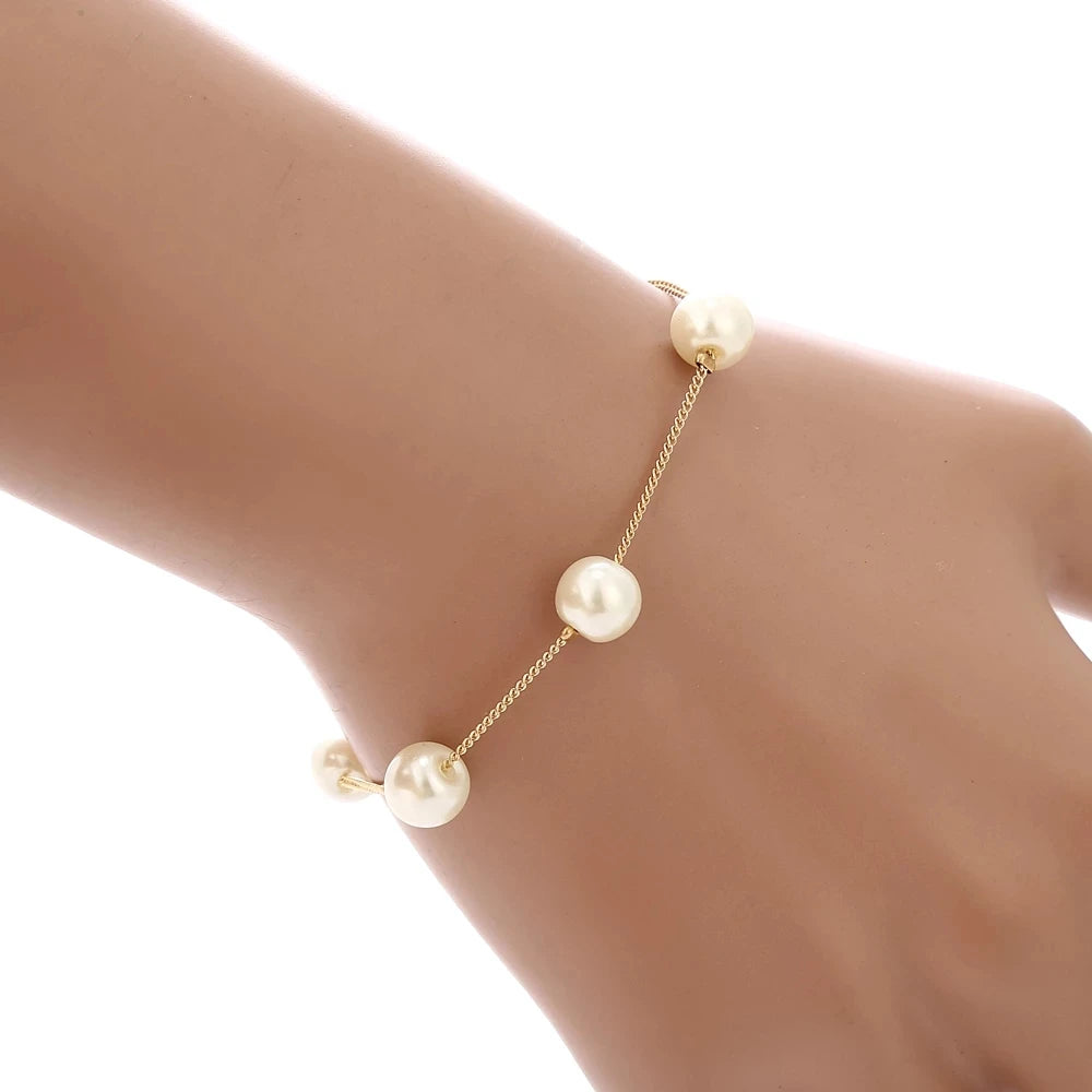 Wedding Jewelry Imitation Pearl Simple Necklace Set Matching Bracelet Earring For Women Engagement Party Accessories New2019