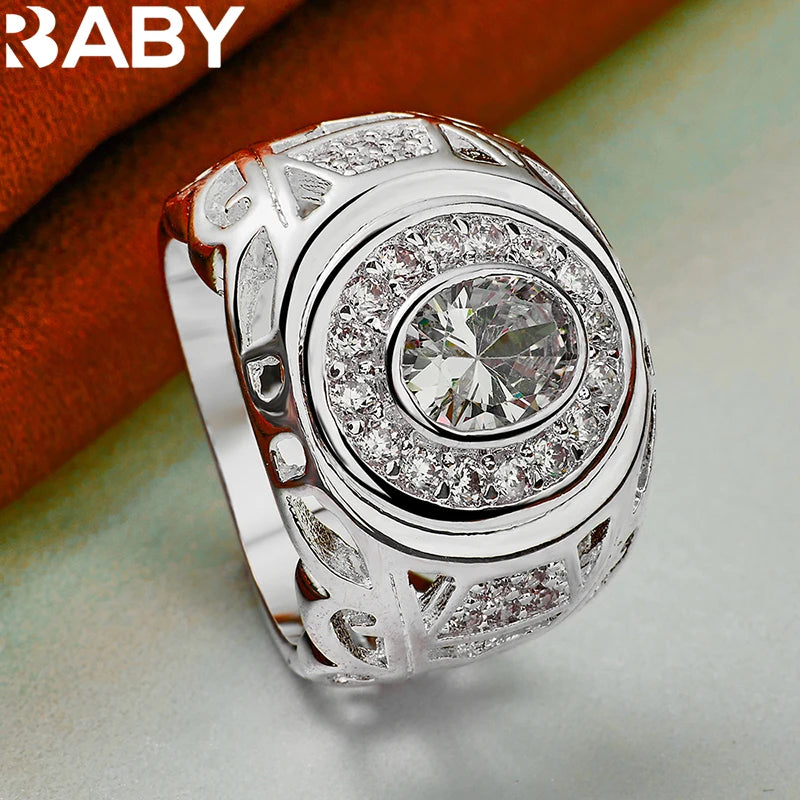 925 Sterling Silver 6-10 Size Rings For Women Man Round Large Zircon Ring Fashion Wedding Engagement Charms Party Fine Jewelry