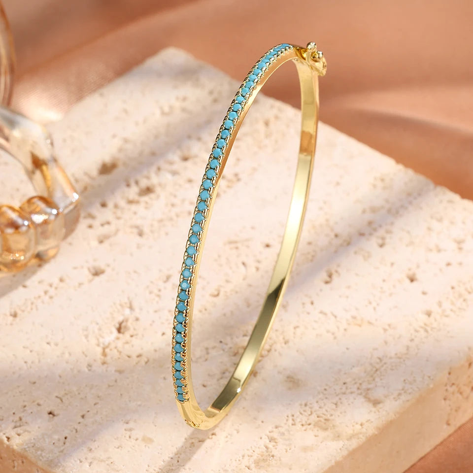 ZAKOL Brand New Blue Turquoise Micro-intact Zircon Bracelet Bangle for Women Shiny CZ Tennis Bracelet Delicate Jewelry Gift