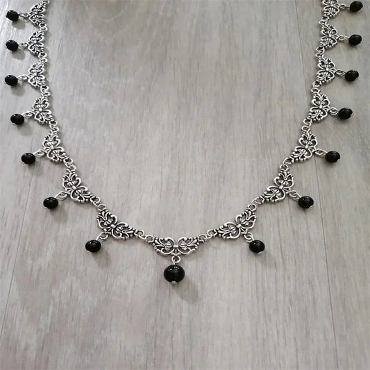 Black onyx necklace, gemstone, black, goth, gothic, victorian, witchy, wicca, pagan, medieval