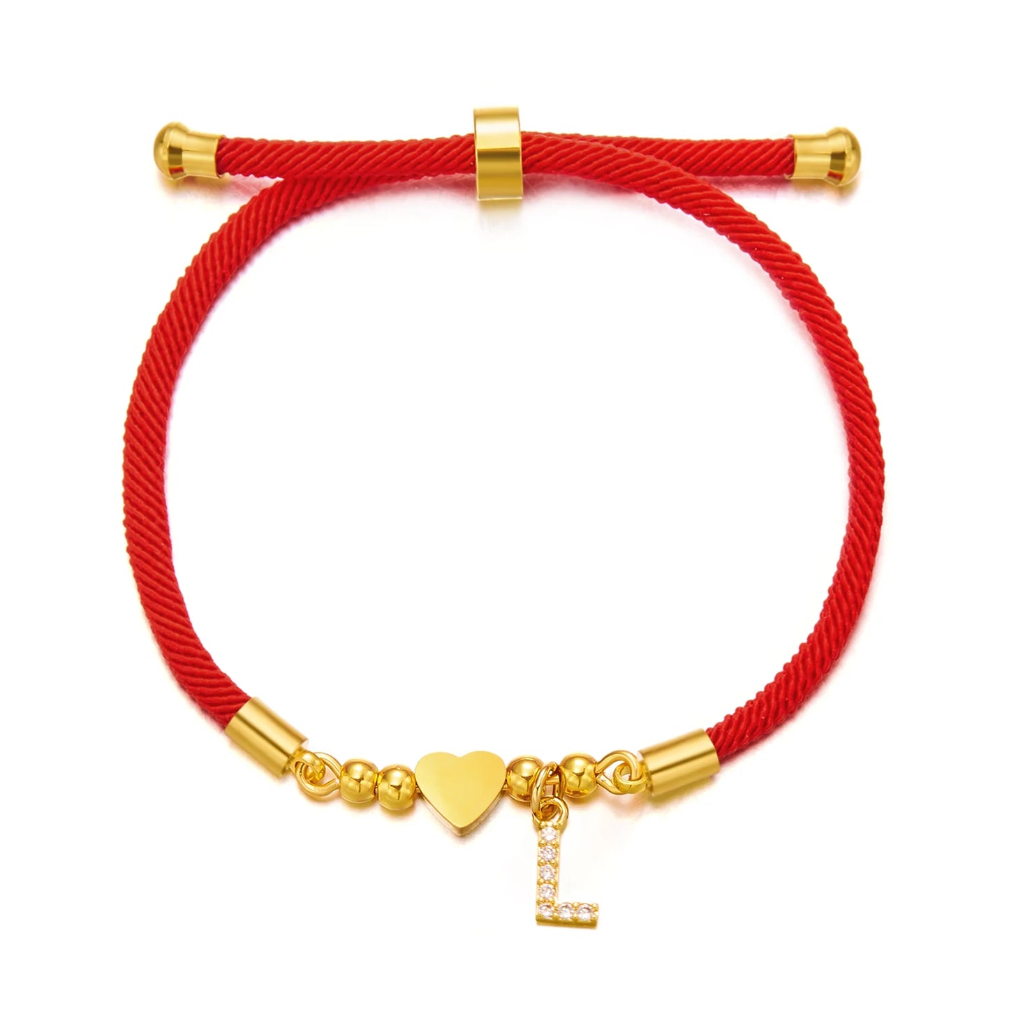 New Stainless Steel Gold Color Heart A-Z Initial Letter Bracelet Men Luck Red Rope Charm Bracelet For Women Men Jewelry Gift