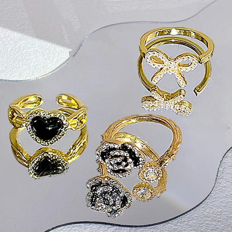 17KM 3Pcs Y2K Kpop Rings Set Crystal Oil Drip Rings for Women Geometric Resin Gold Color Ring Accessories Fashion Jewelry 2022