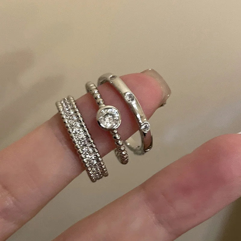 New Y2K Crystal Rings Kpop Heart Adjustable Ring Irregular Geometry Punk Vintage Rings Set for Women Girls 2024 Fashion Jewelry