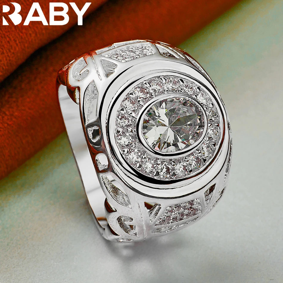 925 Sterling Silver 6-10 Size Rings For Women Man Round Large Zircon Ring Fashion Wedding Engagement Charms Party Fine Jewelry