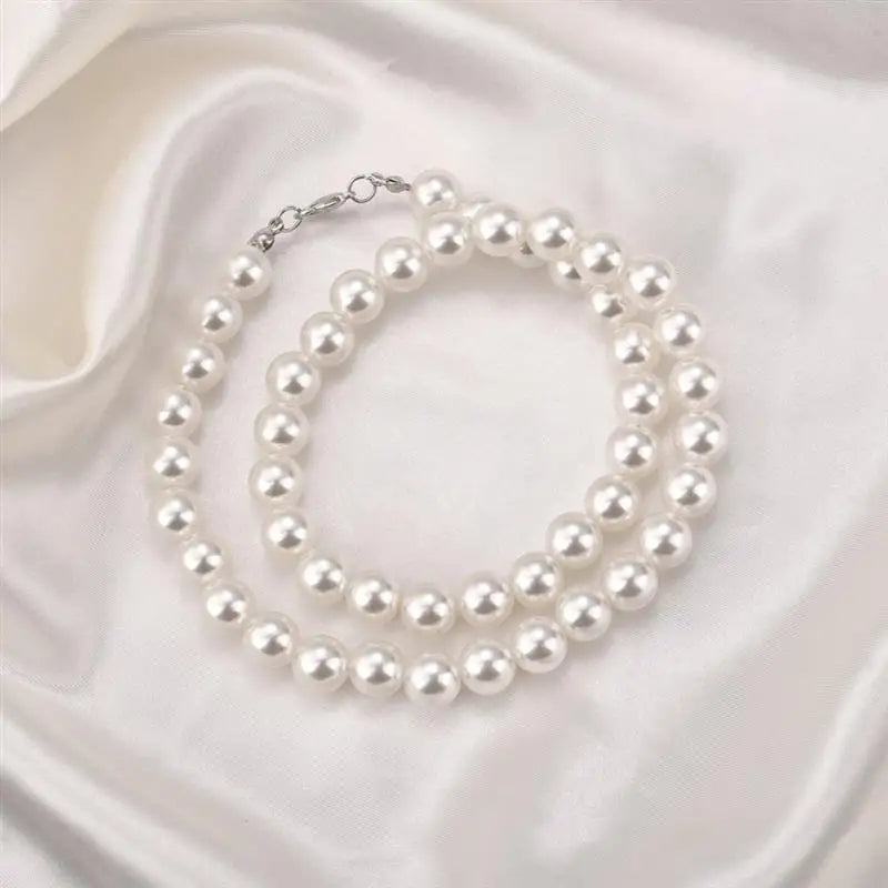 New Trendy Imitation Pearl Necklace For Men Temperament Simple Handmade Strand Bead Necklace Men Fine Jewelry Wedding Gift