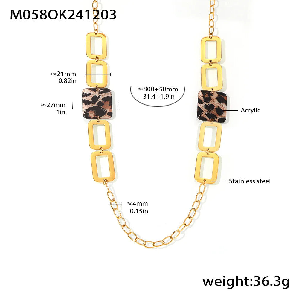 Necklace for Women Leopard Print Stainless Steel Acrylic Pendant Long Chain Sweater Link Gorgeous Charm Jewelry Gift