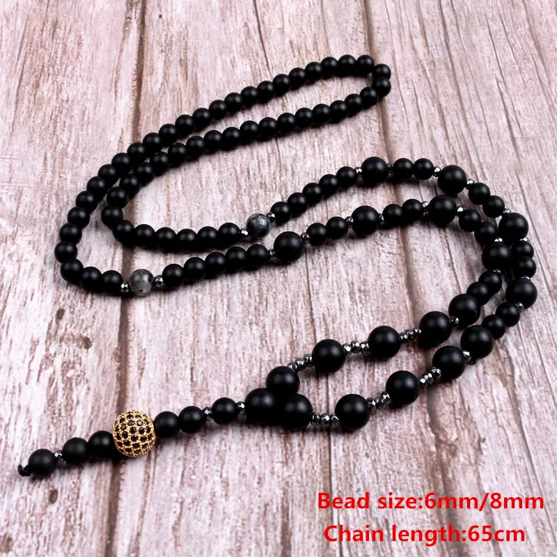 Natural Stone Beaded Necklace For Men Women Long Pendants Necklace Handmade Jewelry