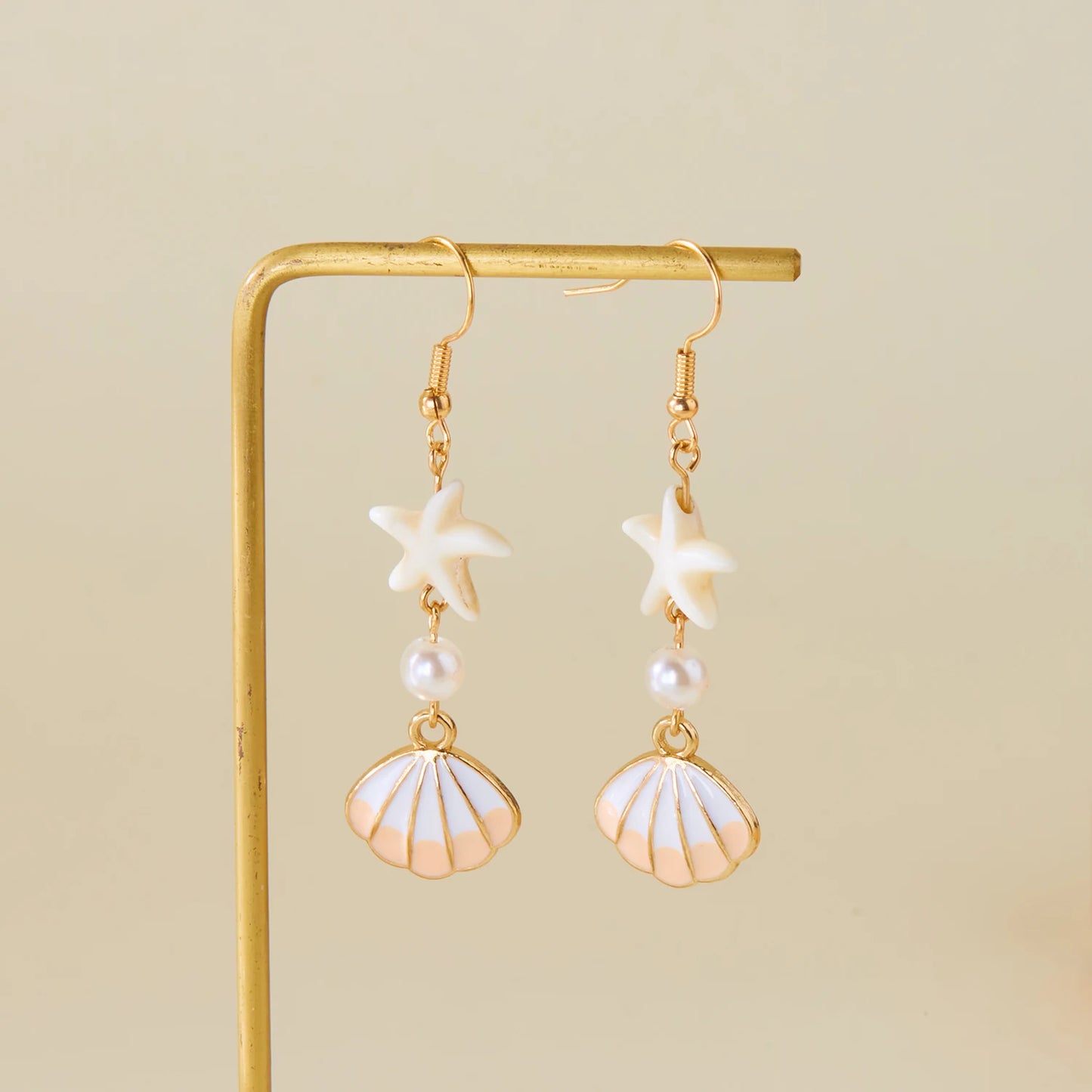 Fashion Ocean Style Shell Starfish Drop Earrings For Women Boho Retro Enamel Seashell Conch Dangle Earrings Beach Party Jewelry