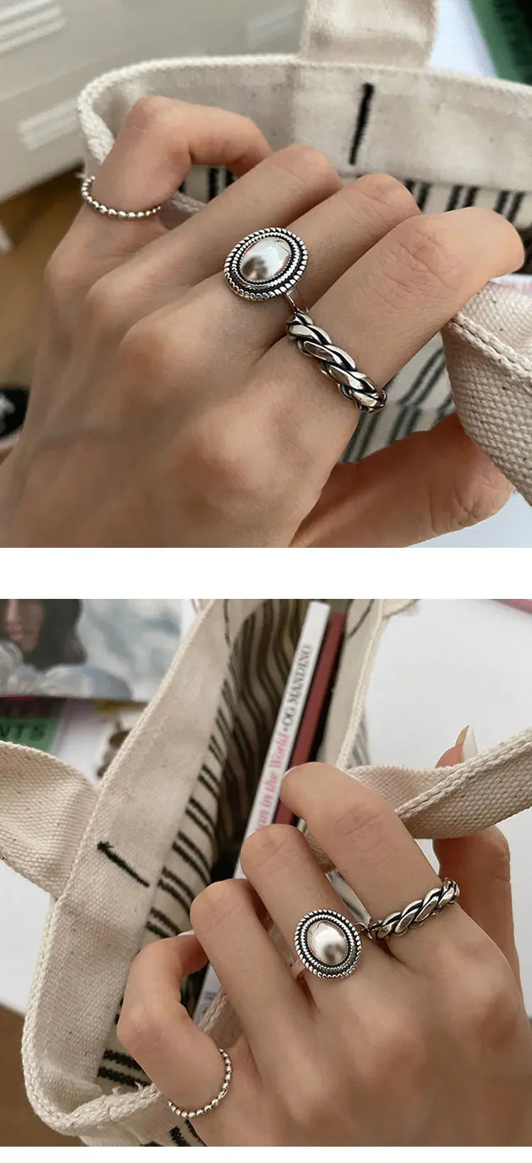 925 Sterling Silver Rings Couples Accessories INS Fashion Vintage Twist Design Round Shape Geometric Thai Silver Jewelry