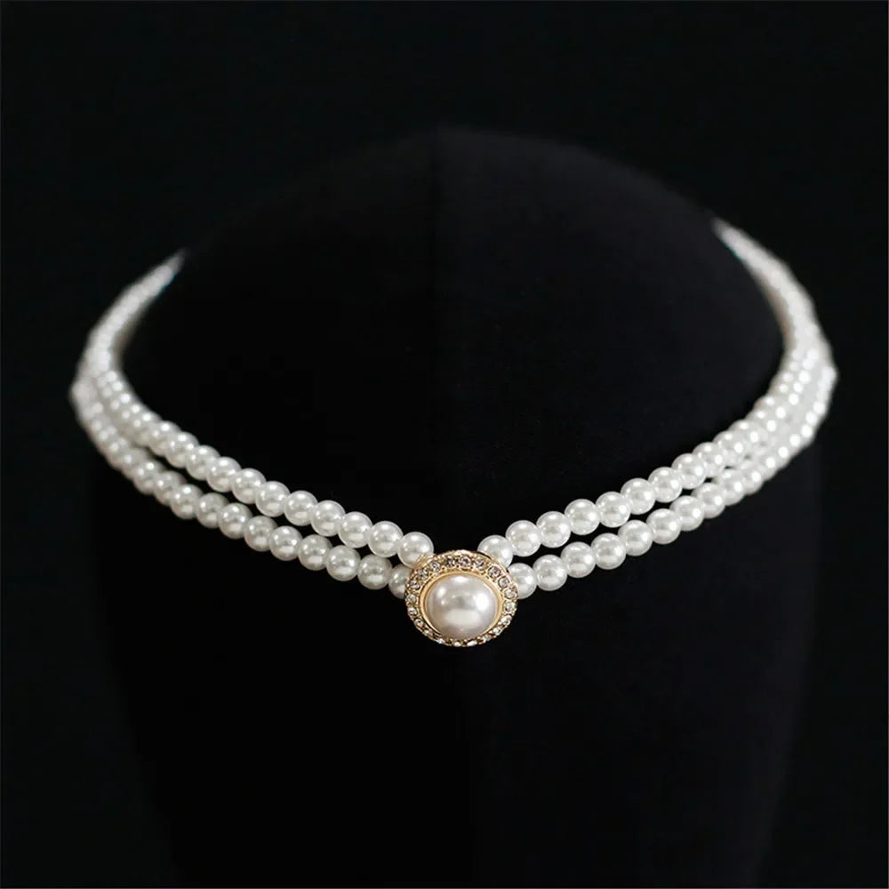 Natural Pearl Necklace Fashion Vintage Elegant Versatile Multilayer Chokers for Women's Wedding Jewelry Gift Collarbone Chain