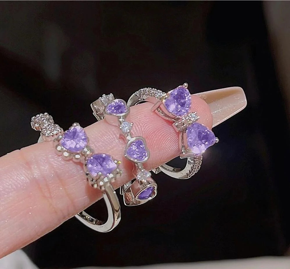 New Y2K Crystal Rings Kpop Heart Adjustable Ring Irregular Geometry Punk Vintage Rings Set for Women Girls 2024 Fashion Jewelry