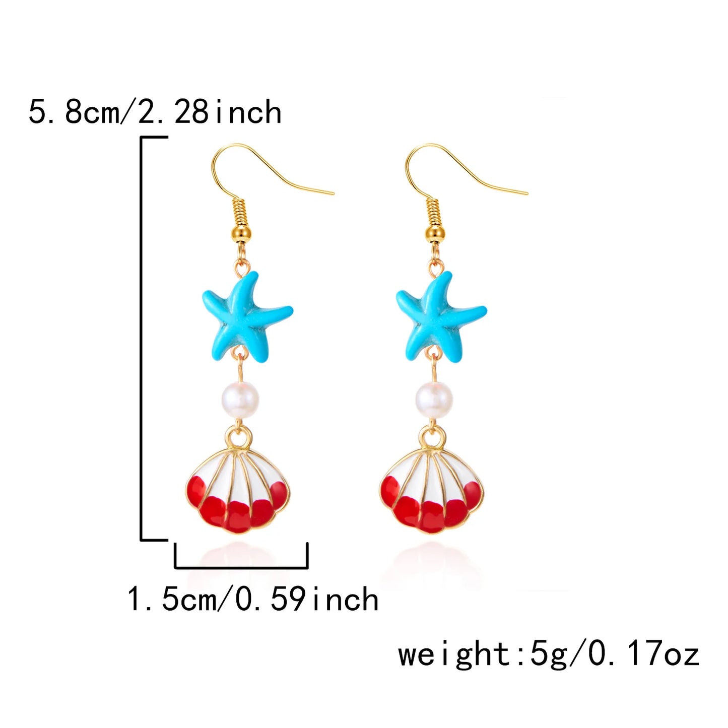 Fashion Ocean Style Shell Starfish Drop Earrings For Women Boho Retro Enamel Seashell Conch Dangle Earrings Beach Party Jewelry