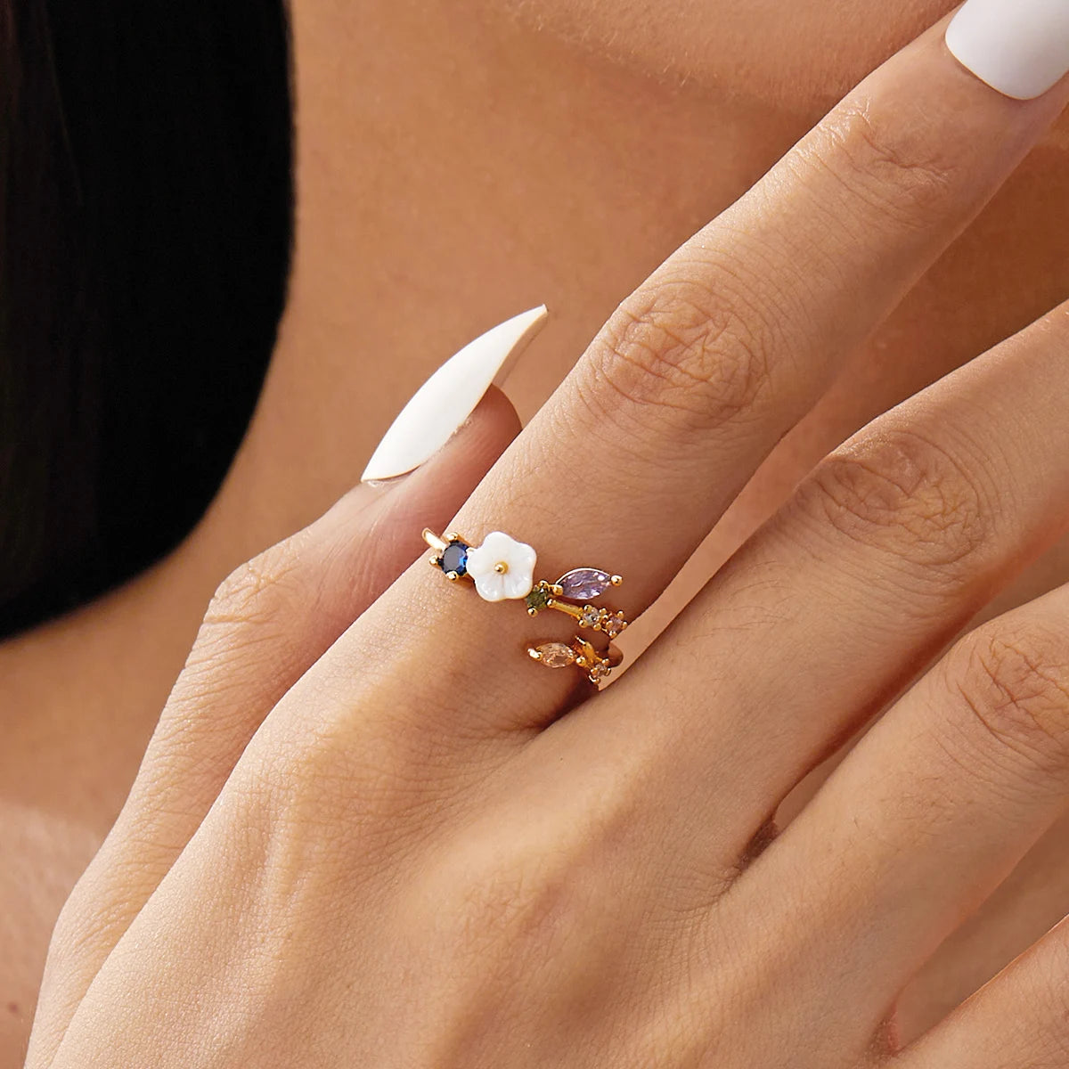 Korean CZ Sweet Crystal Zircon Heart Ring For Women Exquisite Shell Flower Opening Finger Rings Girls Princess Wedding Jewelry