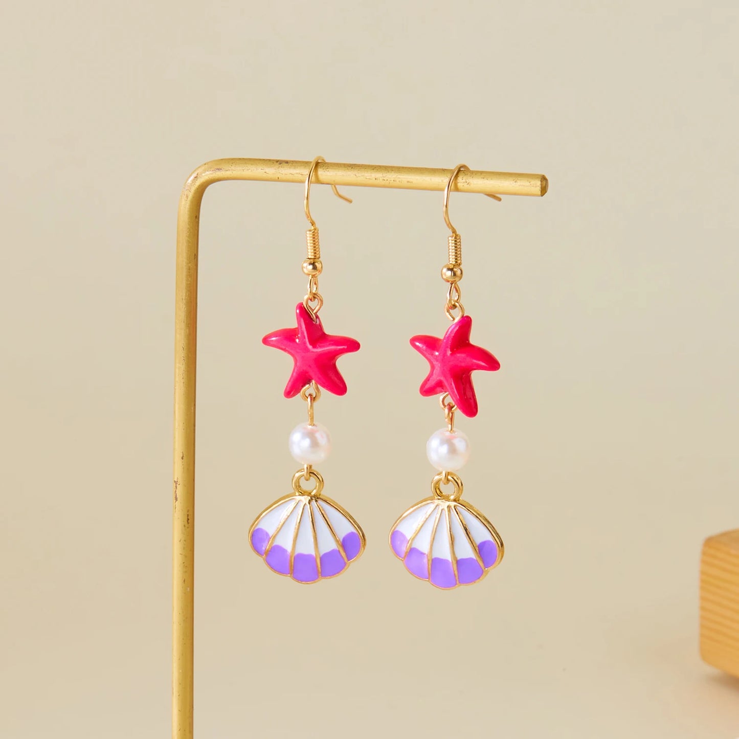 Fashion Ocean Style Shell Starfish Drop Earrings For Women Boho Retro Enamel Seashell Conch Dangle Earrings Beach Party Jewelry