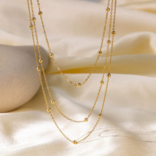 Stainless Steel Necklace New High-end Atmosphere Delicate Beads Multi-Layers Chain Bone Necklace For Women Jewelry Party Gifts