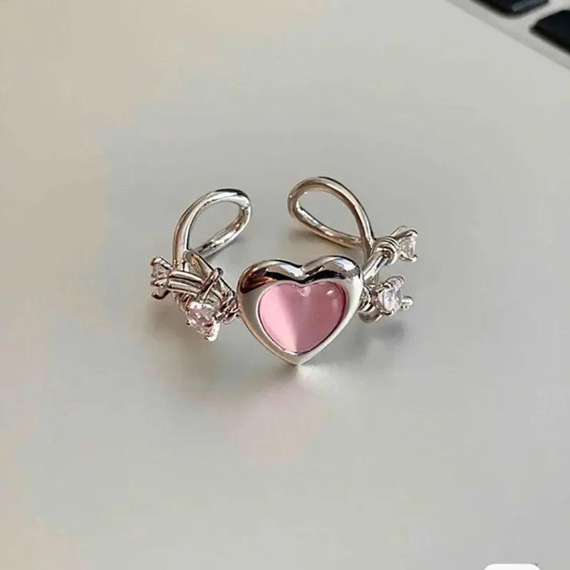 Trendy Y2K Crystal Heart Rings for Women Girls Irregular Adjustable Ring Punk Vintage Rings Set Fashion Party Jewelry Gifts