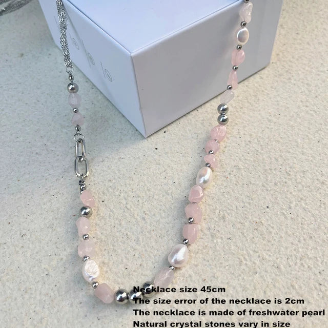 kshmir Natural stone blue crystal necklace baroque natural freshwater pearl niche design feeling fresh clavicle chain women