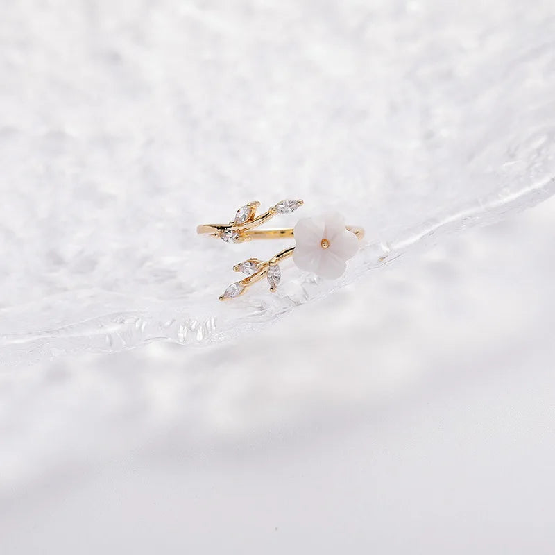 Korean CZ Sweet Crystal Zircon Heart Ring For Women Exquisite Shell Flower Opening Finger Rings Girls Princess Wedding Jewelry