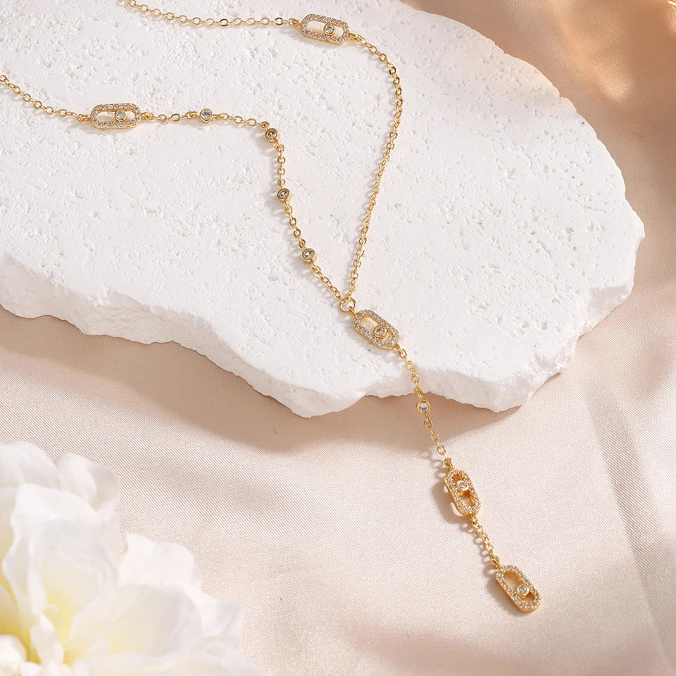 Classic Geometry Three Eye Pendant Tassel Neck Chain Clavicle Chain Necklace