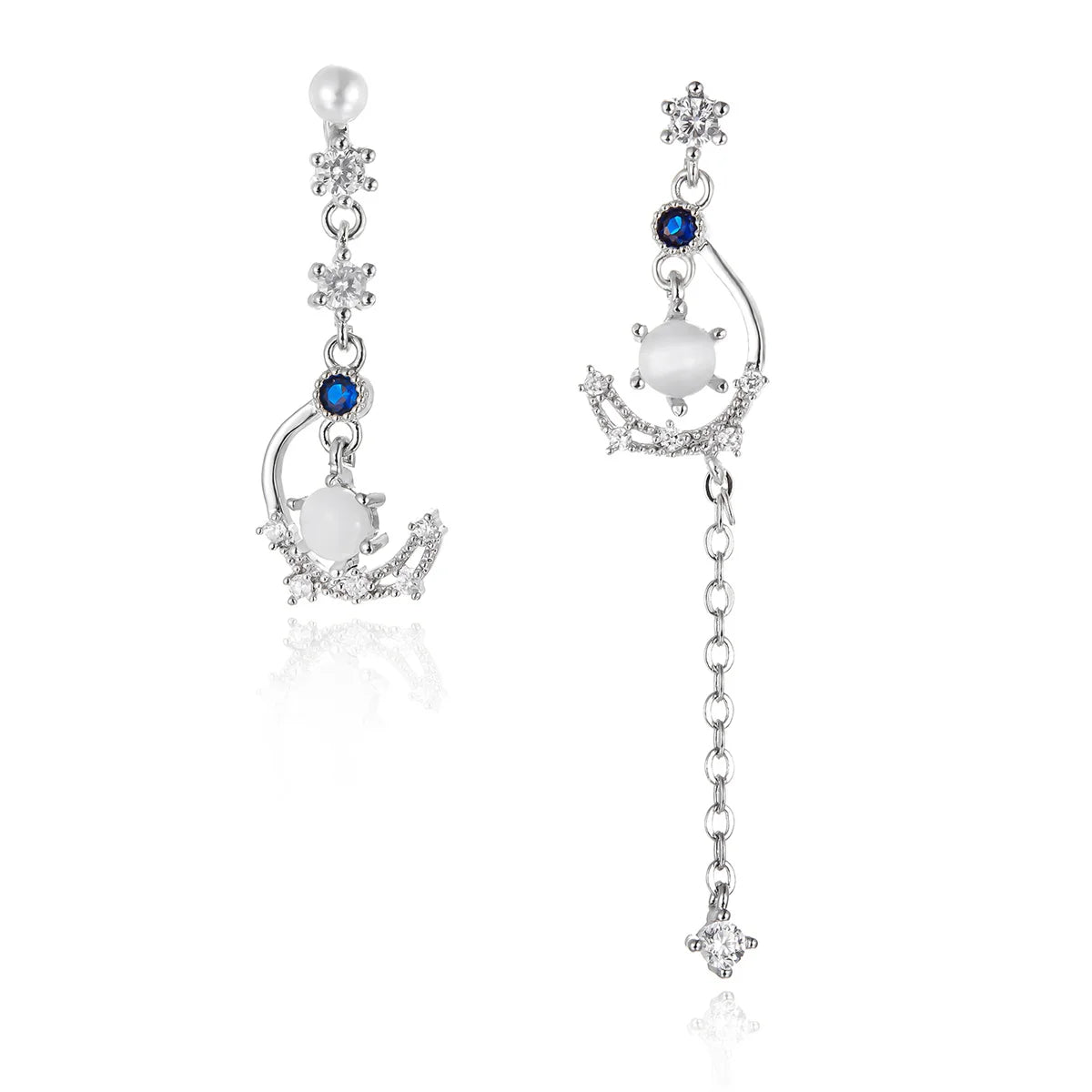Korean Exquisite Planet Moon Butterfly Tassel Earrings for Women Sparkling Crystal Asymmetrical Drop Earrings Girl Party Jewelry
